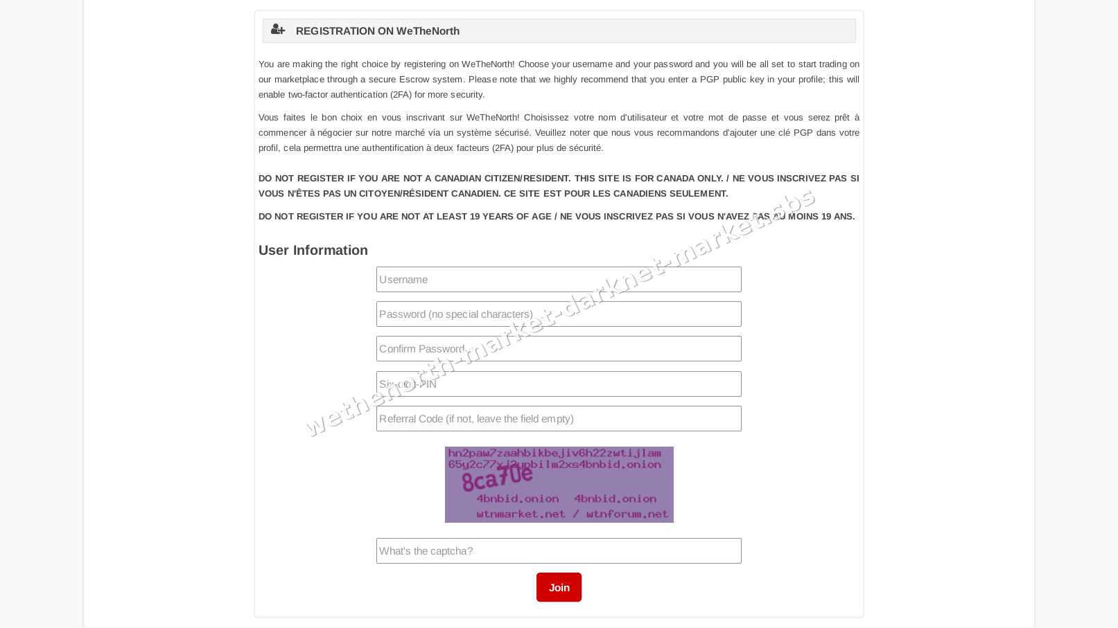 Wethenorth Market Darknet Market interface — view 1